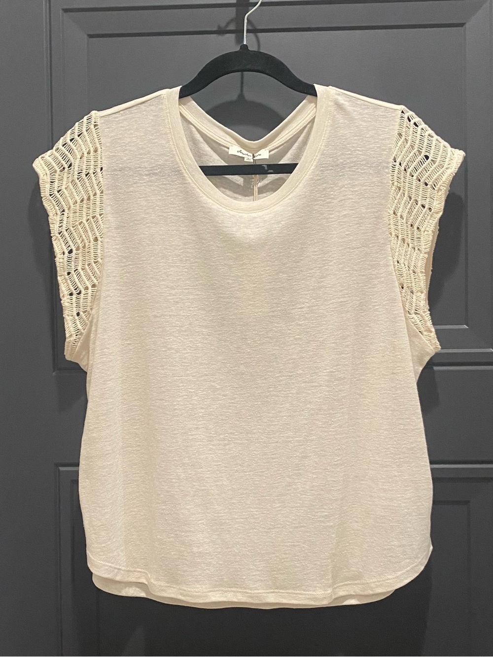 Another Love Cream Crochet-Sleeve Top